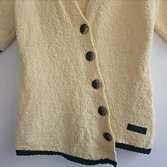 Ganni Soft Yellow Asymmetric Boucle Button-Up Cardigan Sweater Women's Size Med - Picture 6 of 10